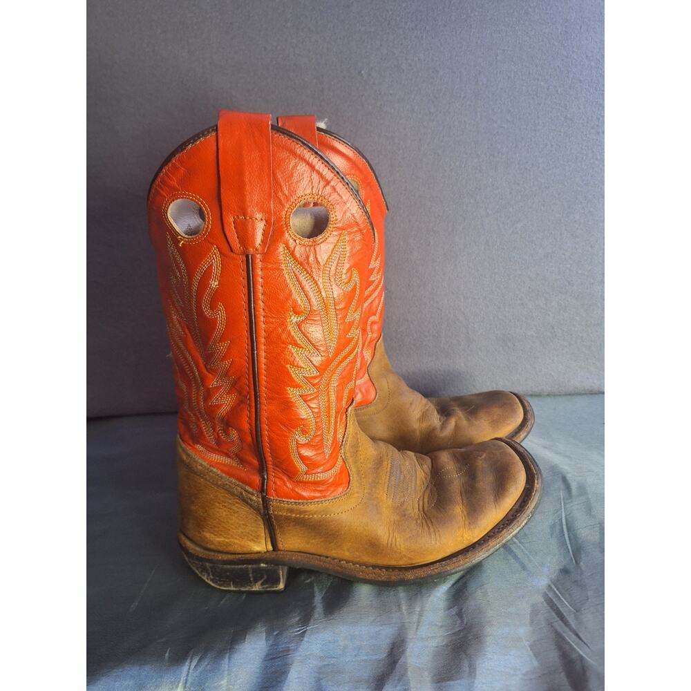Old West BSY1811 Boys Youth 4 D Square Toe Leather Red Cowboy Western Boots - Picture 5 of 10